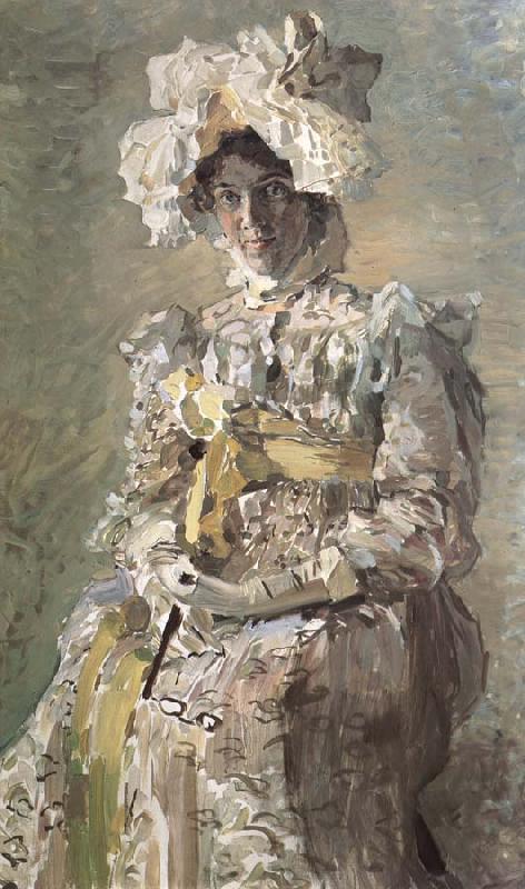 Mikhail Vrubel Portrait of Nadezhda zabela-Vrubel.the Artist's wife,wearing an empire-styles summer dress made to his design